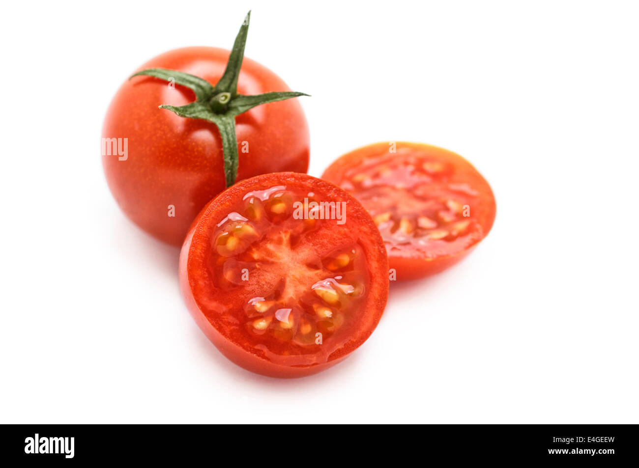 Cherry Tomatoes Whole and Sliced Stock Photo