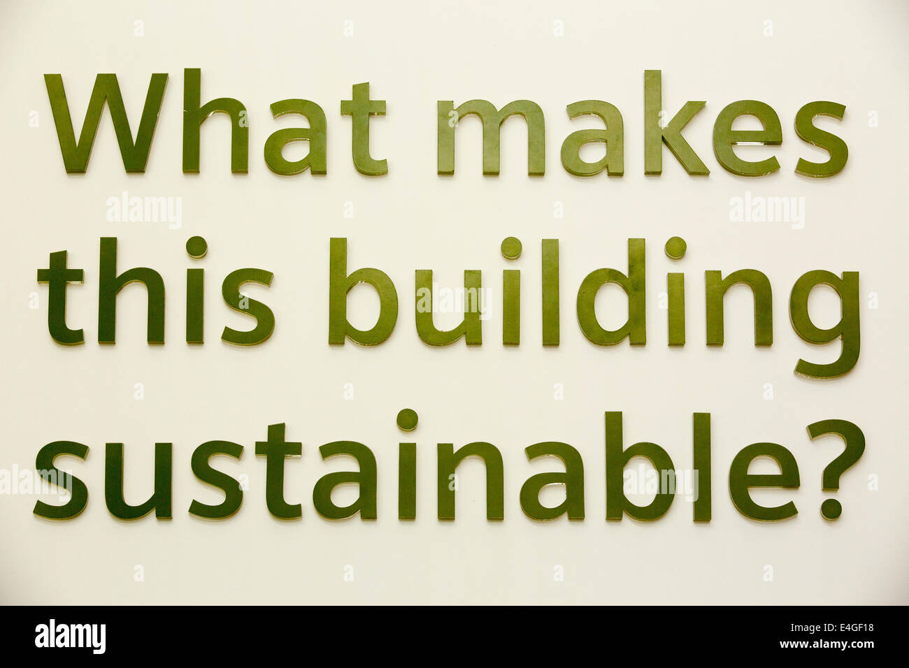 A sustainability exhibition at the Crystal building which is the first building in the world to be awarded an outstanding BREEAM (BRE Environmental Assessment Method) rating and a LEED (Leadership in Energy and Environmental Design) platinum rating. London, UK. Stock Photo