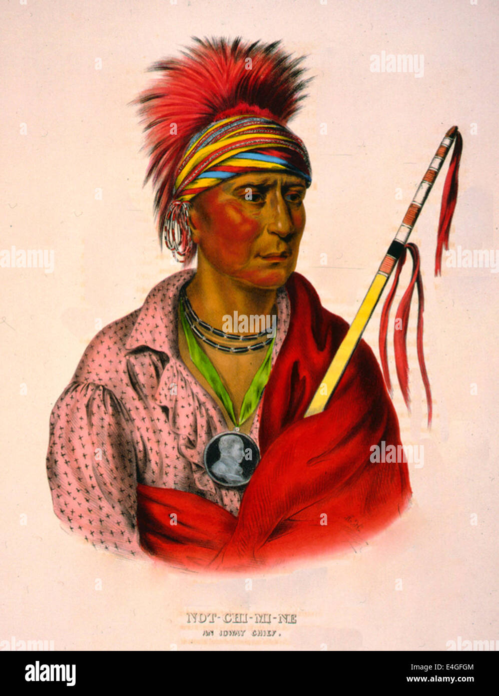 Not-Chi-Mi-Ne an Ioway chief -  Not-Chi-Mi-Ne, head-and-shoulders portrait, facing right, wearing earrings and a portrait medallion around his neck. Stock Photo