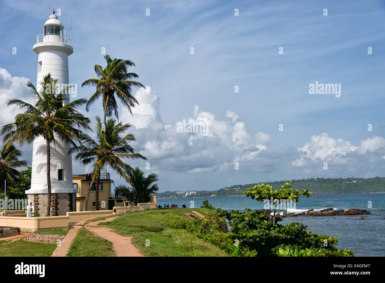 Lighthouse at Point Utrecht at the Fort of Galle in Sri Lanka Stock Photo