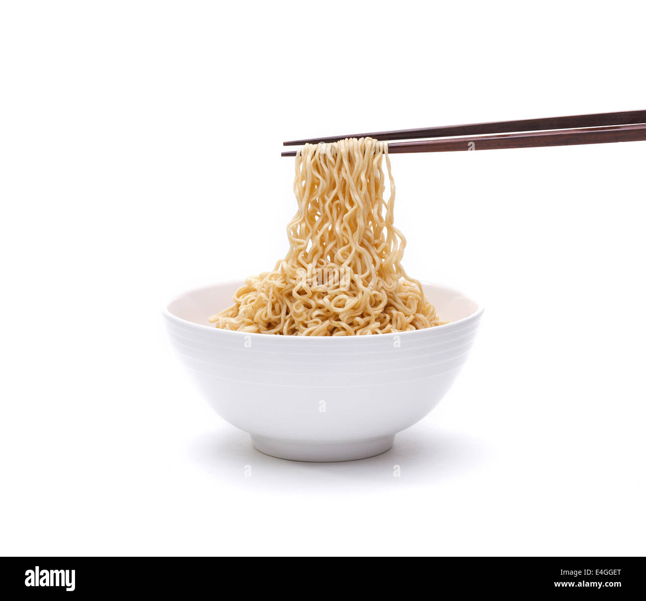 Instant noodle in a bowl with chopstick isolated on white background Stock Photo