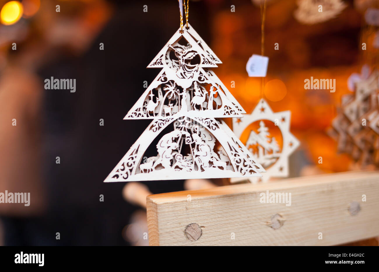 Wooden Decoration For Sale In Christmas Market Munich Stock Photo