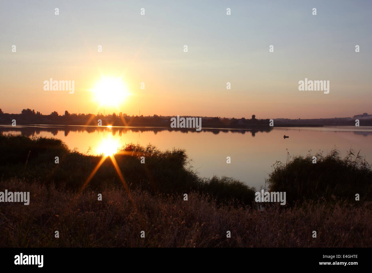 view in Ingul river at sunrise Stock Photo