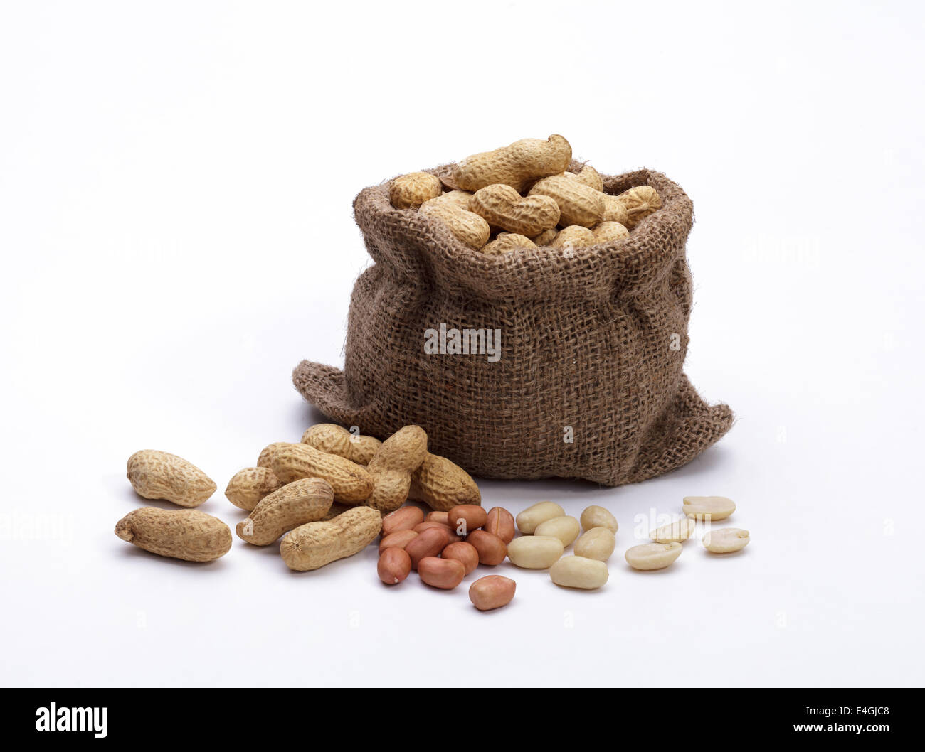 Peanuts in the bag sack isolated on white background Stock Photo