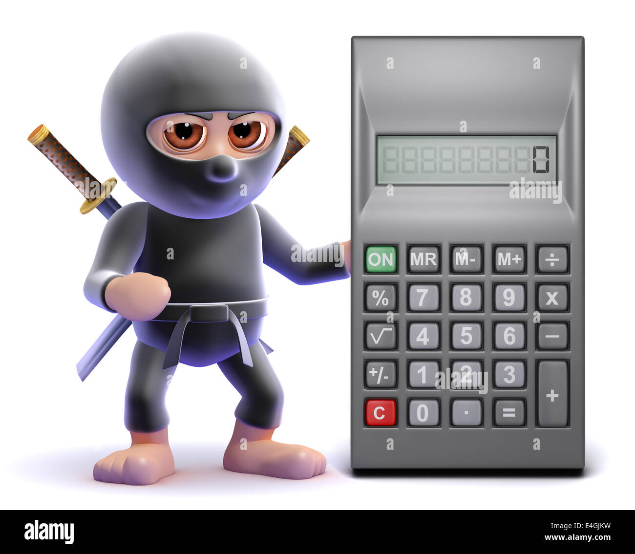 3d render of a ninja with a giant calculator Stock Photo Alamy