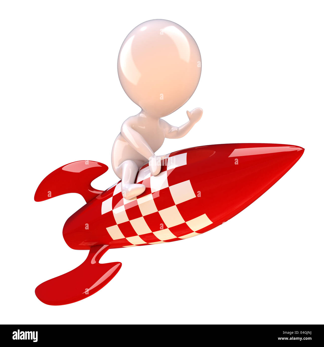 3d render of a little man riding a red rocket Stock Photo - Alamy
