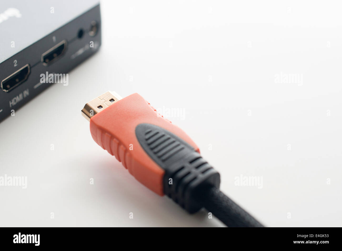 Plug in HDMI cable of device on white background Stock Photo Alamy