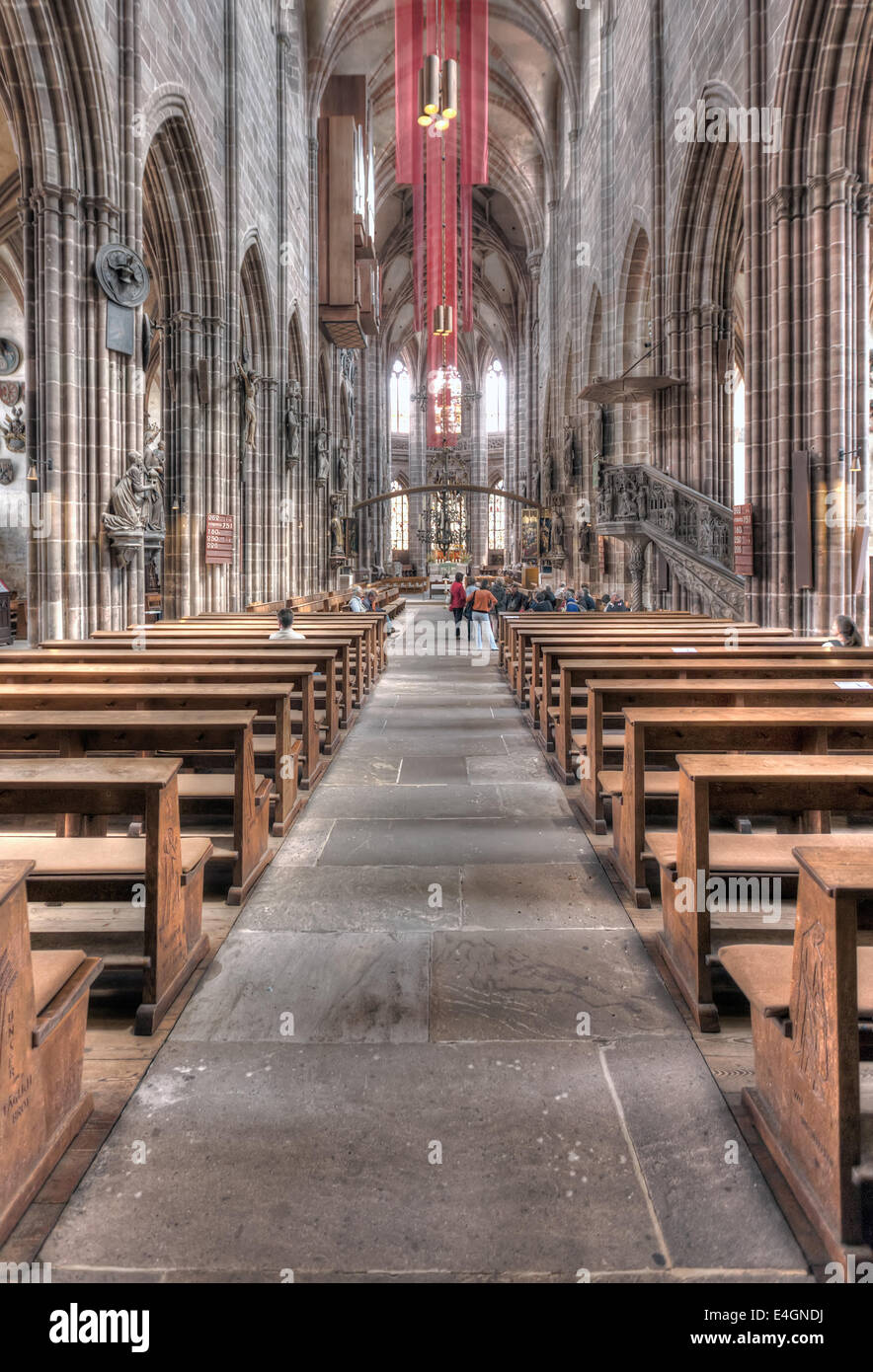 Inside the St Lorenz cathedral in Nuremberg Stock Photo