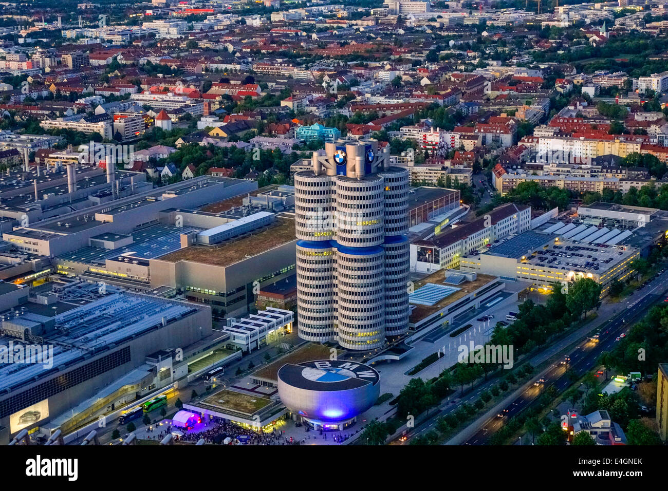 Look at the BMW Headquarters 'BMW four-cylinder', Munich, Bavaria, Germany, Europe Stock Photo