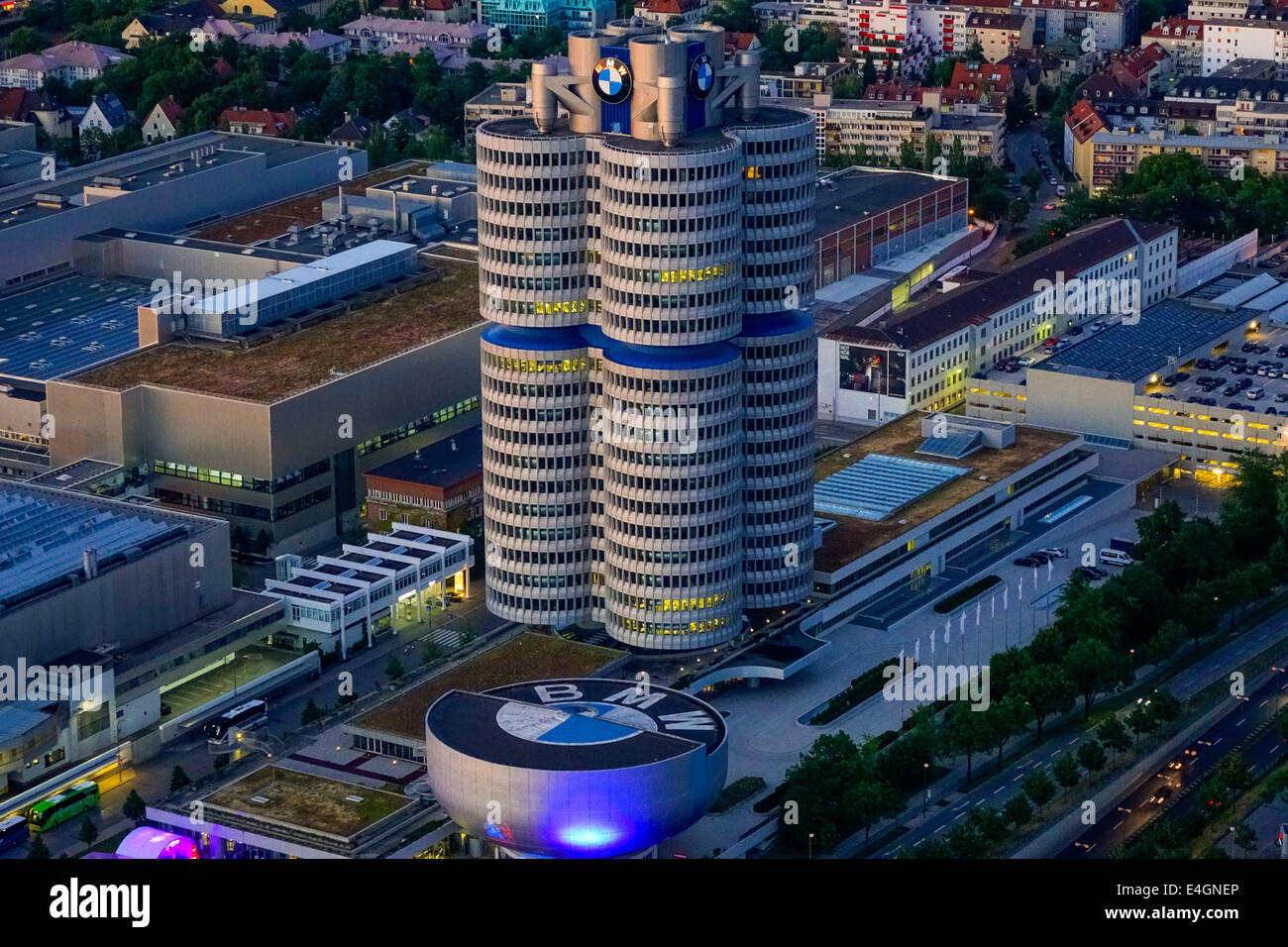 Look at the BMW Headquarters 'BMW four-cylinder', Munich, Bavaria, Germany, Europe Stock Photo