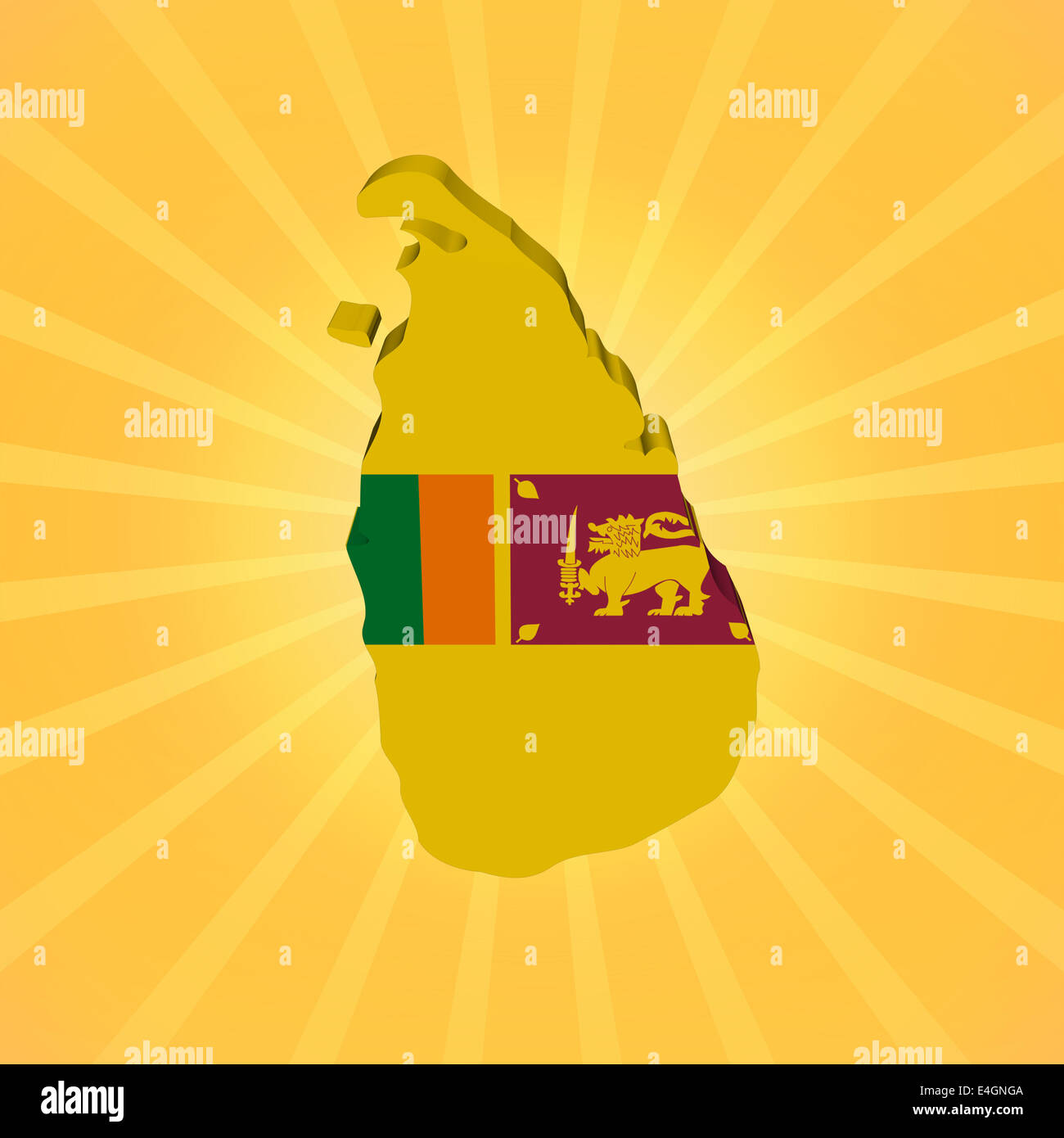 Sri Lanka map flag on sunburst illustration Stock Photo
