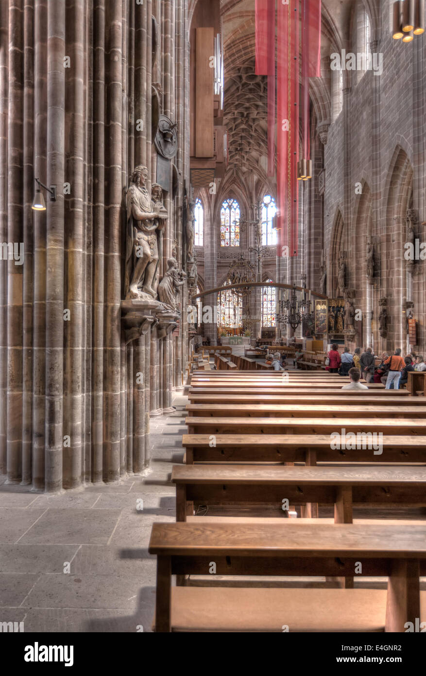 Inside the St Lorenz cathedral in Nuremberg Stock Photo