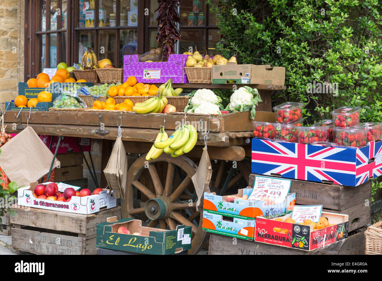 Market stall selling fruit and vegetables, England, UK Stock Photo