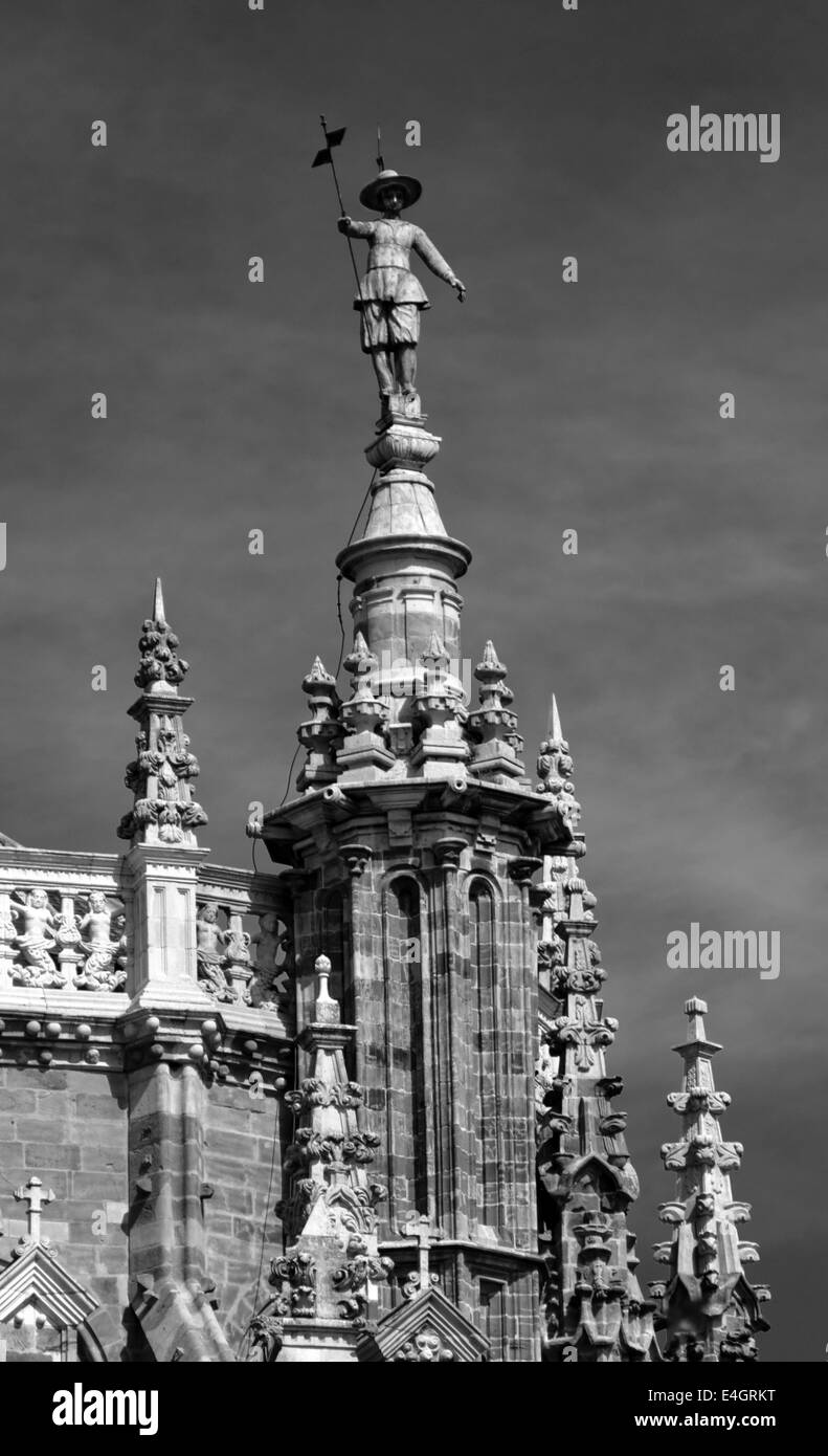 Cathedral in Astorga on the great walk of St. James, Jakobsweg, Camino de Santiago, Spain, black and white Stock Photo