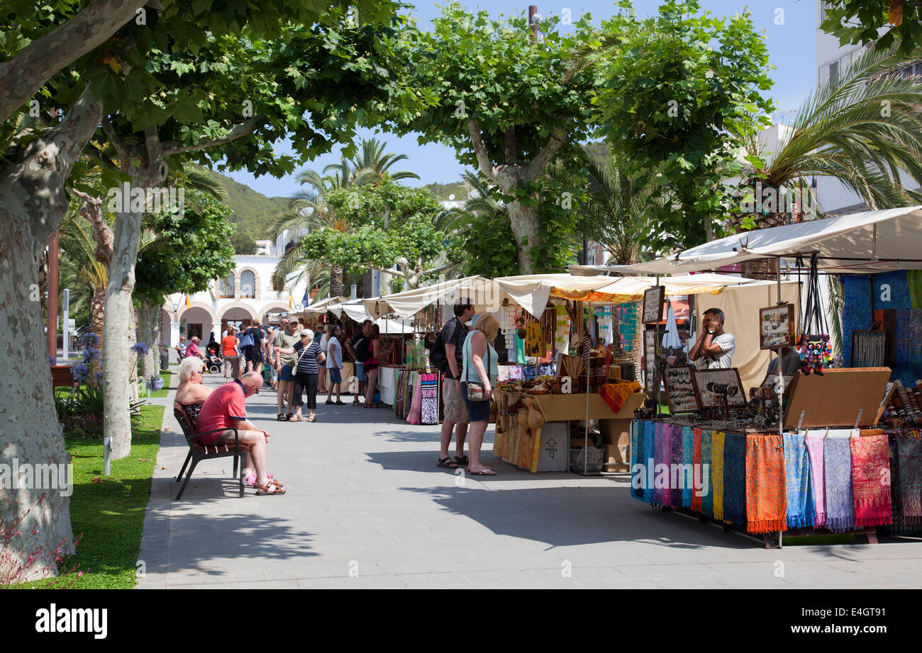 Flea Market along Passeig Maritim in Santa Eulalia in Ibiza Stock Photo