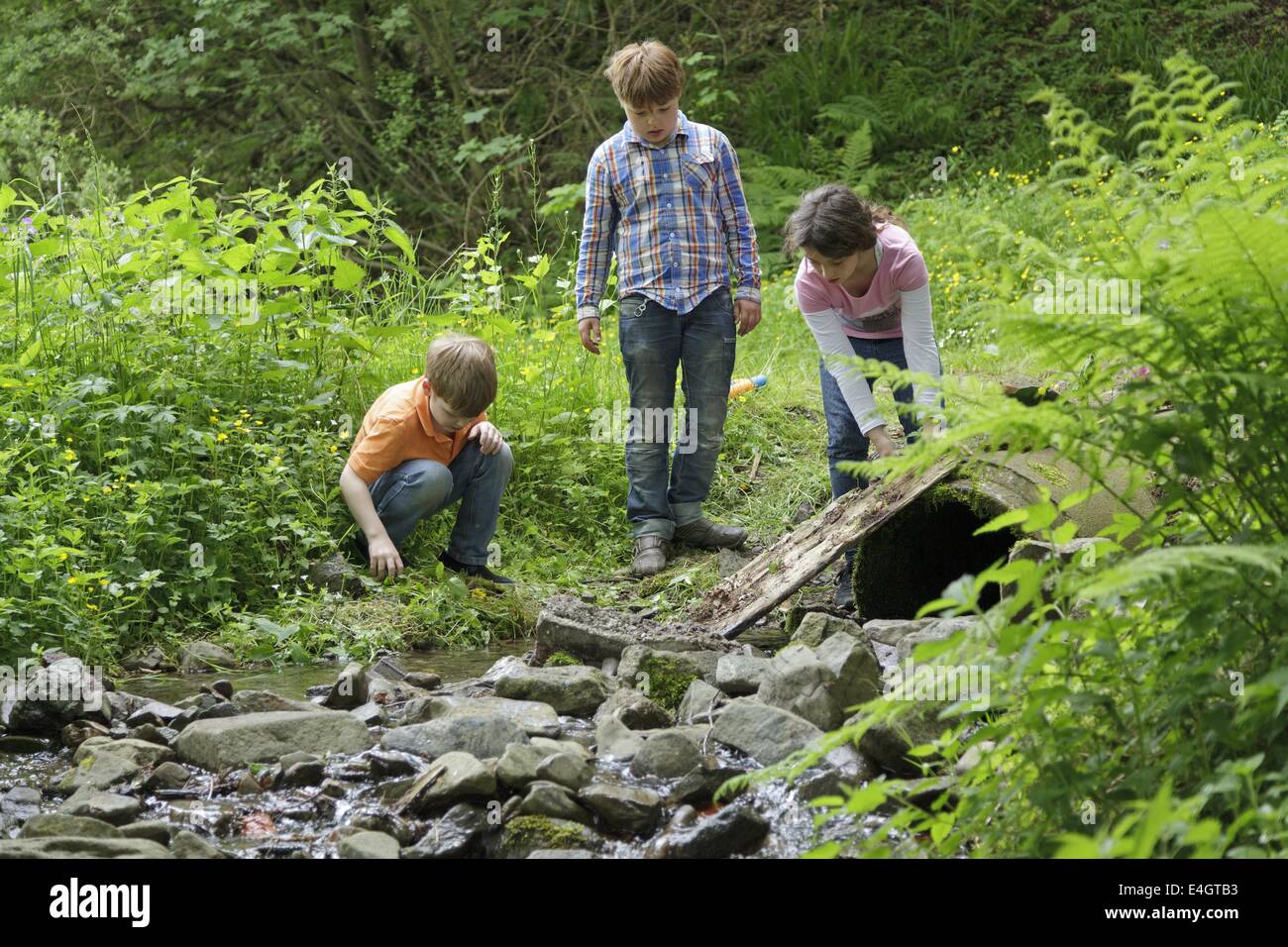 children playing at a brook Stock Photo