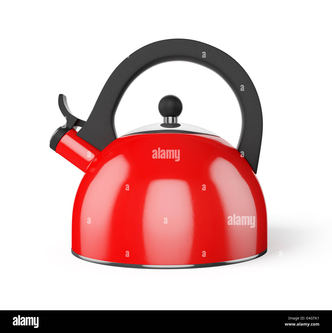 Red stovetop whistling kettle isolated on white background Stock Photo