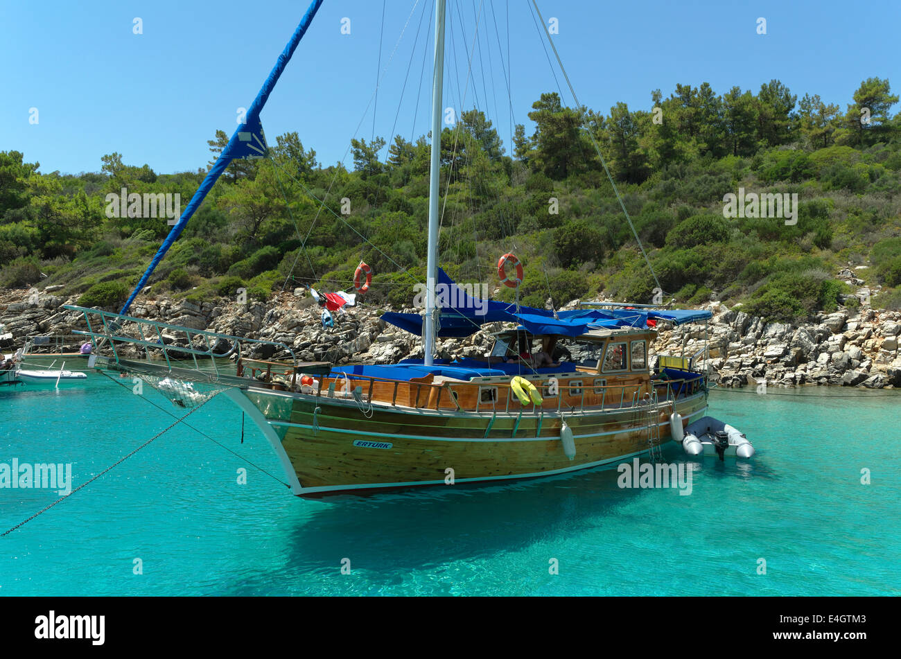 Gulet cruise boat at anchor in Turkey Stock Photo