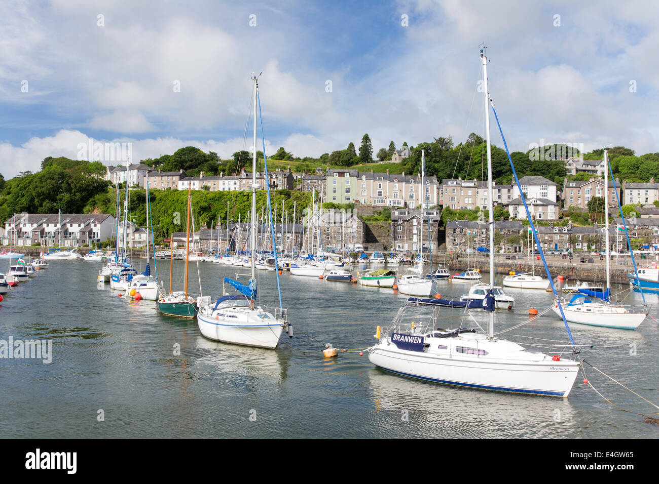 Sailing boats moored in Porthmadog Harbour, Gwynedd, North Wales Stock Photo
