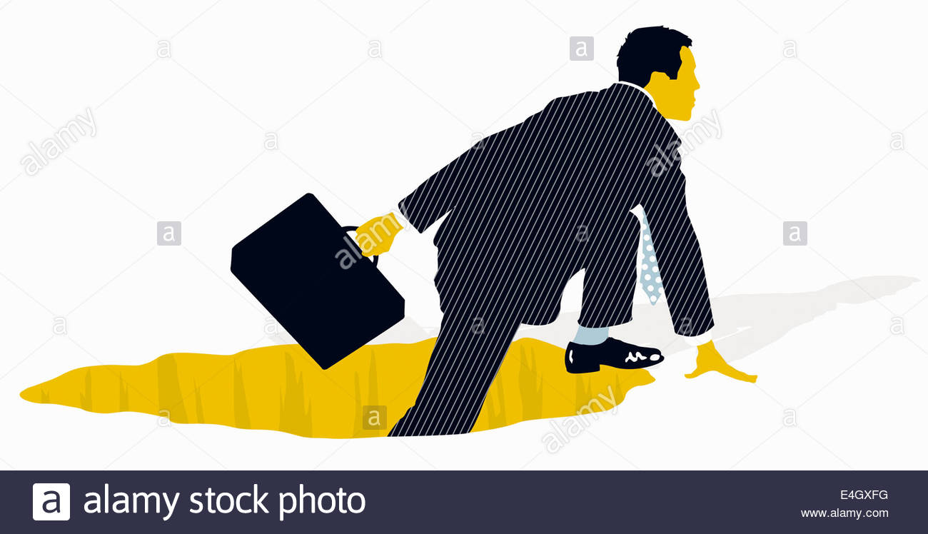 Businessman With Briefcase Climbing Out Of Hole Stock Image Businessman With Briefcase Climbing Out Of Hole Stock Image