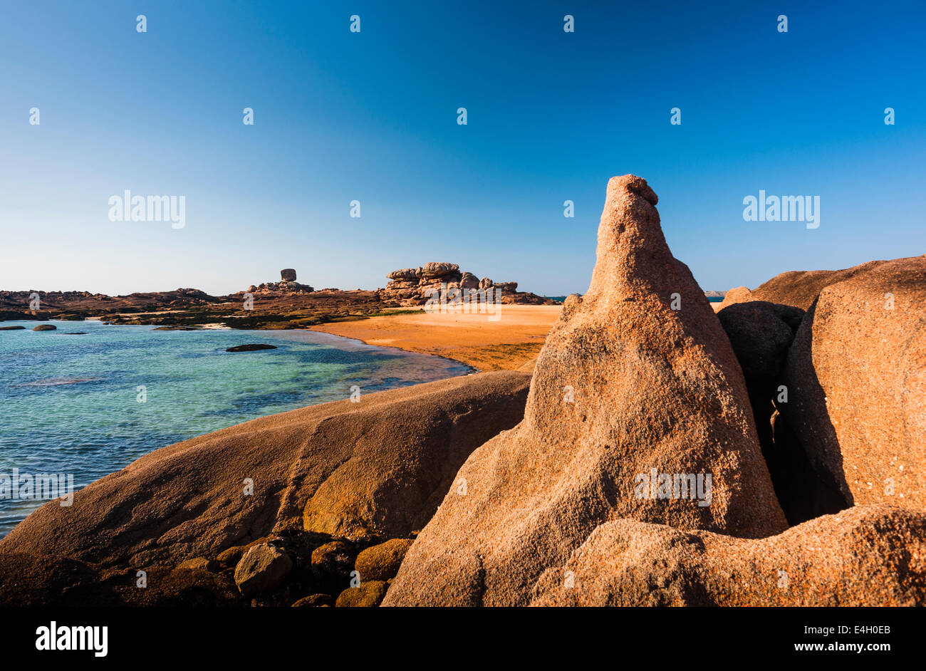 Cote de Granit Rose, ocean beach in sunny day Stock Photo