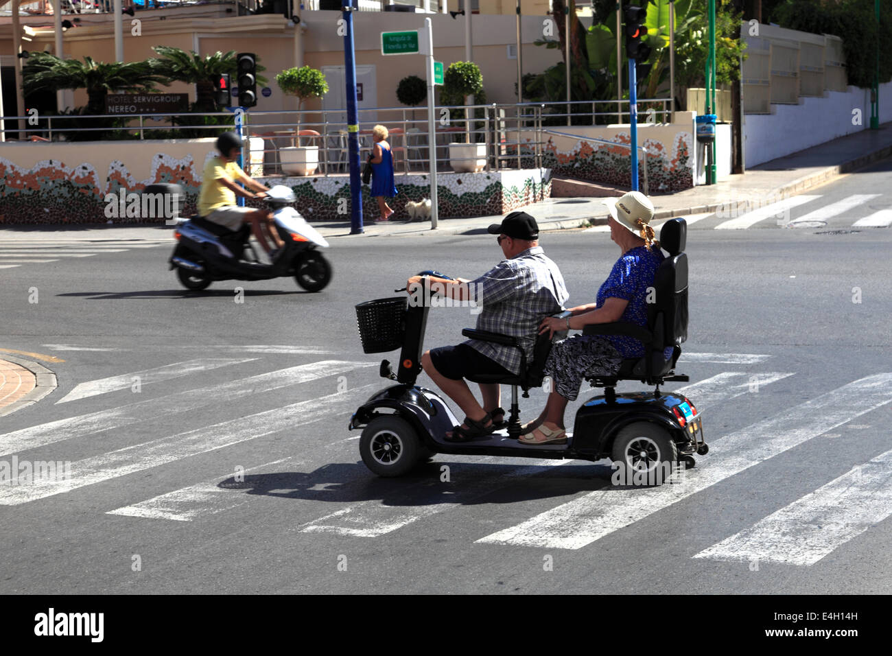 Mobility Scooters in Benidorm resort, Costa Blanca, Valencia Province, Spain, Europe Stock Photo
