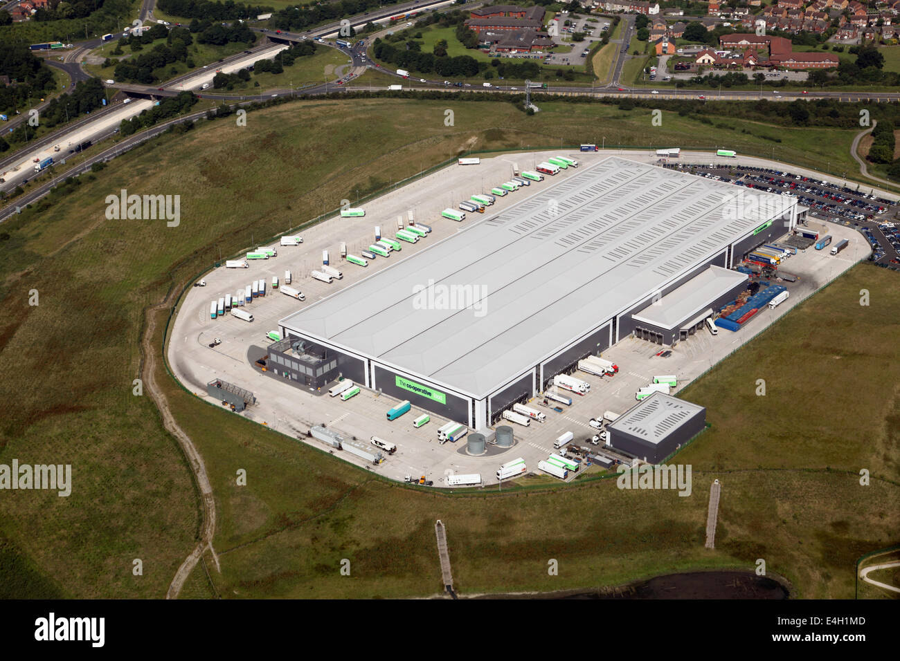 aerial view of the Co-Operative Supermarket Regional Distribution Centre RDC at J28 of the M1 near Alfreton, UK Stock Photo