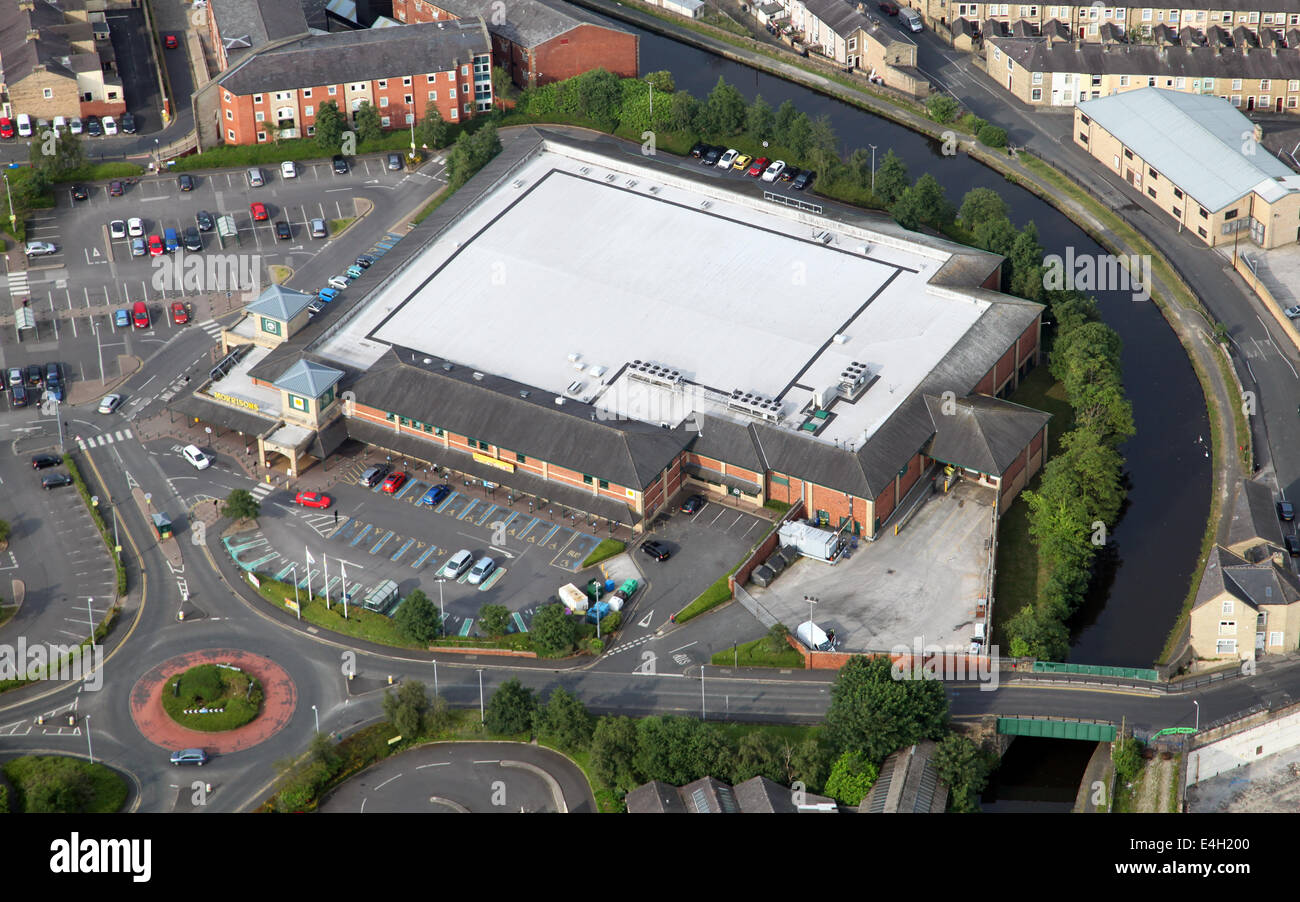 aerial view of the Morrisons supermarket in Nelson, Lancashire, UK Stock Photo