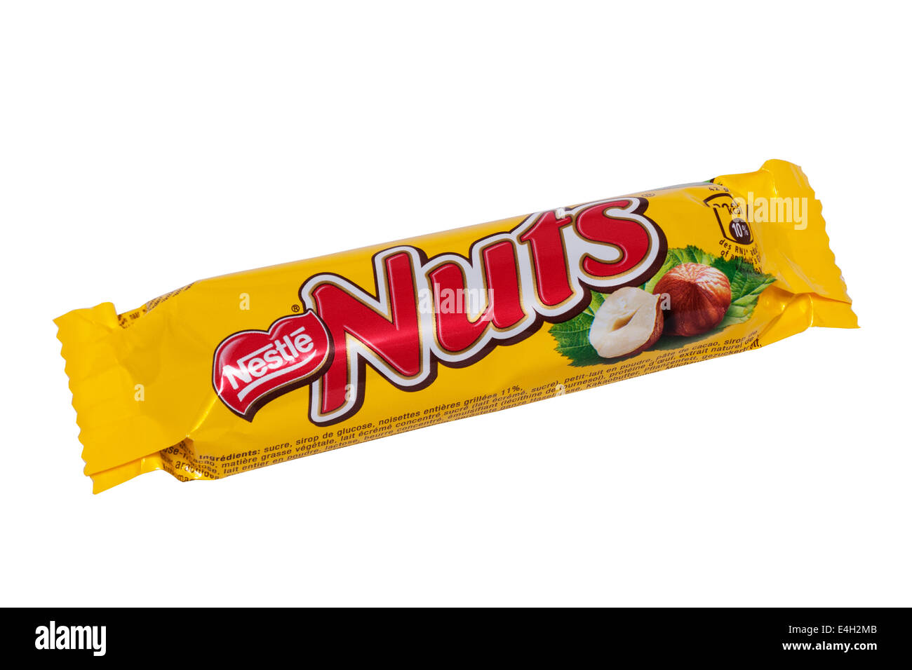 A Nestle Nuts chocolate bar on a white background Stock Photo