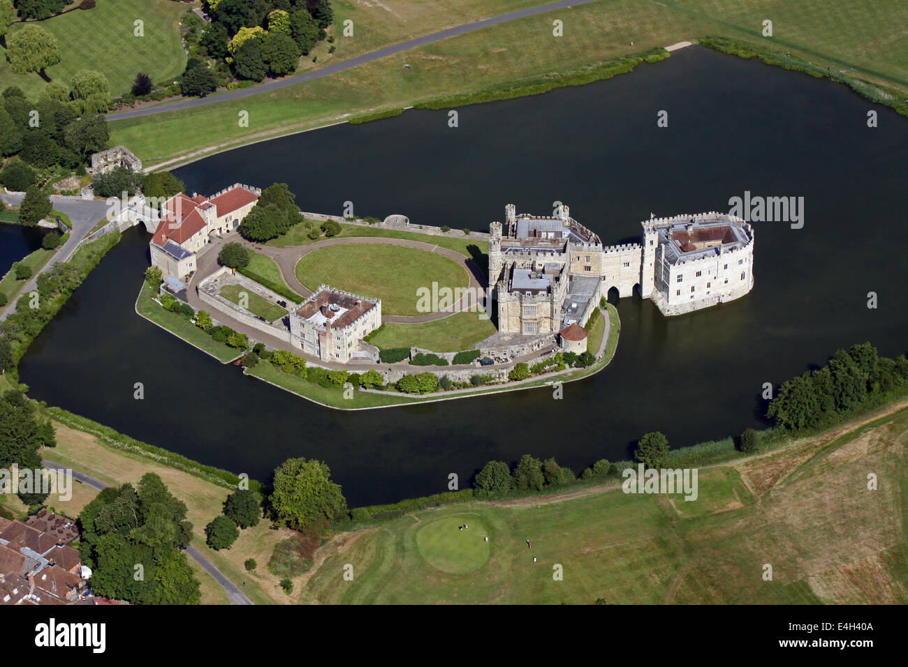 aerial view of Leeds Castle in Kent Stock Photo