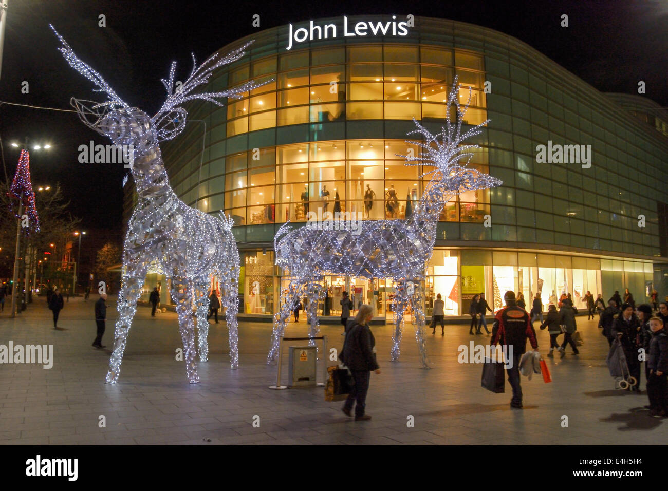 John Lewis store in Liverpool with Christmas reindeer illuminated
