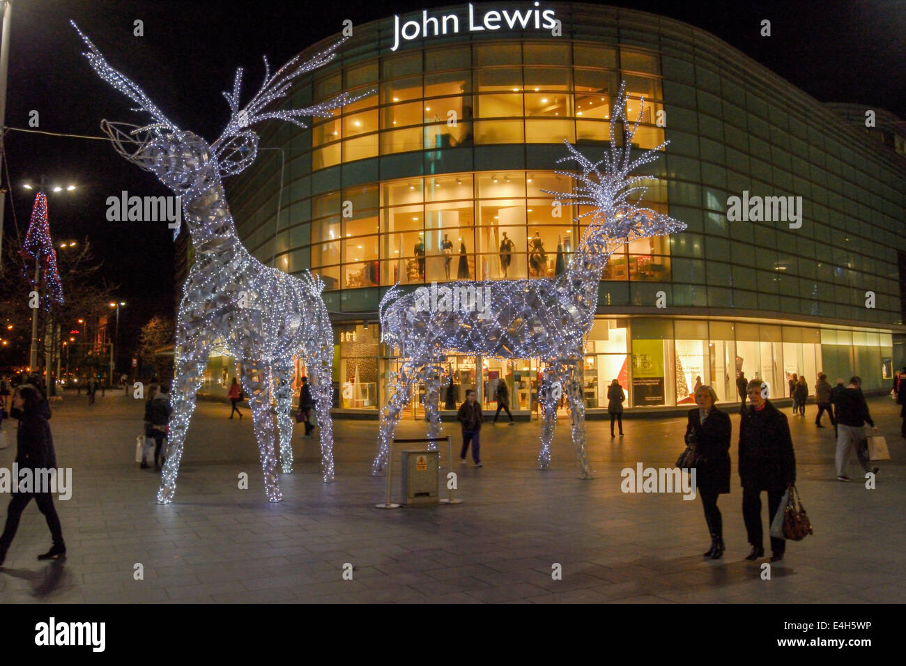 John Lewis store in Liverpool with Christmas reindeer illuminated
