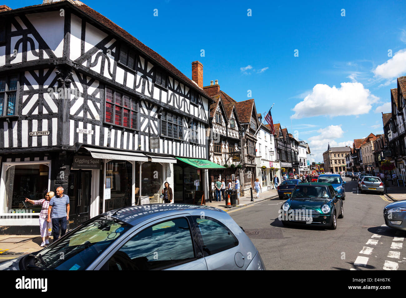 Stratford Upon Avon High Street shops tourists tourism Tudor buildings typical Cotswolds UK