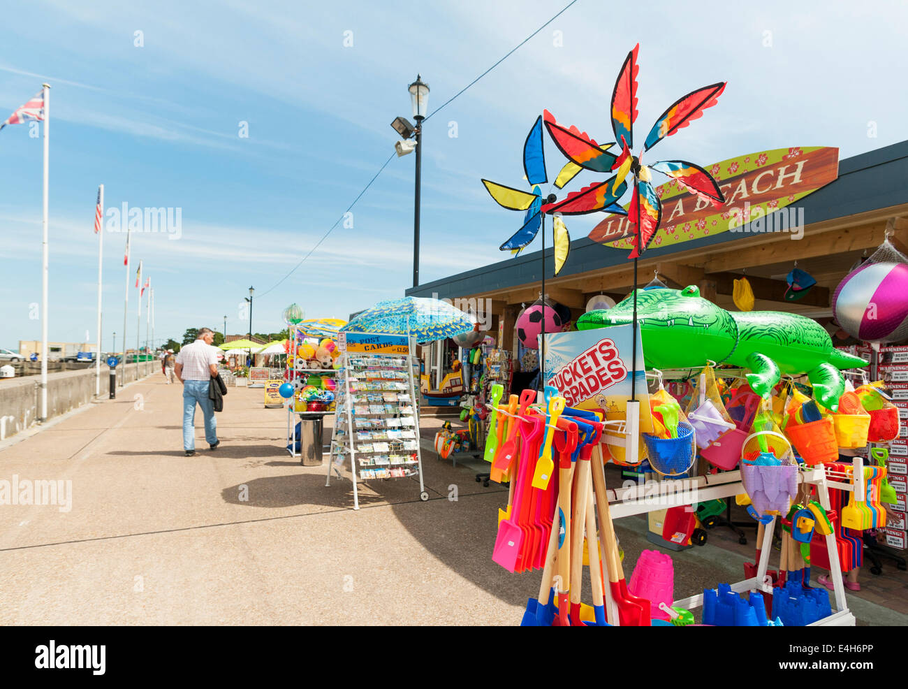 Summer seaside kiosk selling buckets and spades along with other beach related items on the promenade at Ryde isle of wight UK Stock Photo