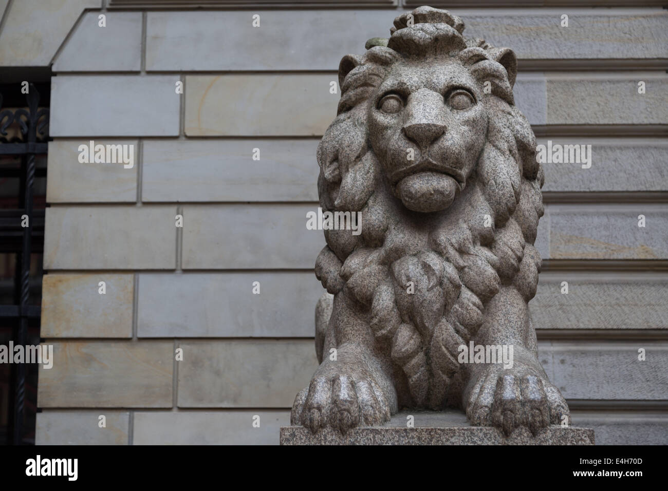 A close up photograph of a lion outside the Town Hall (Rathaus) in Hamburg. Stock Photo