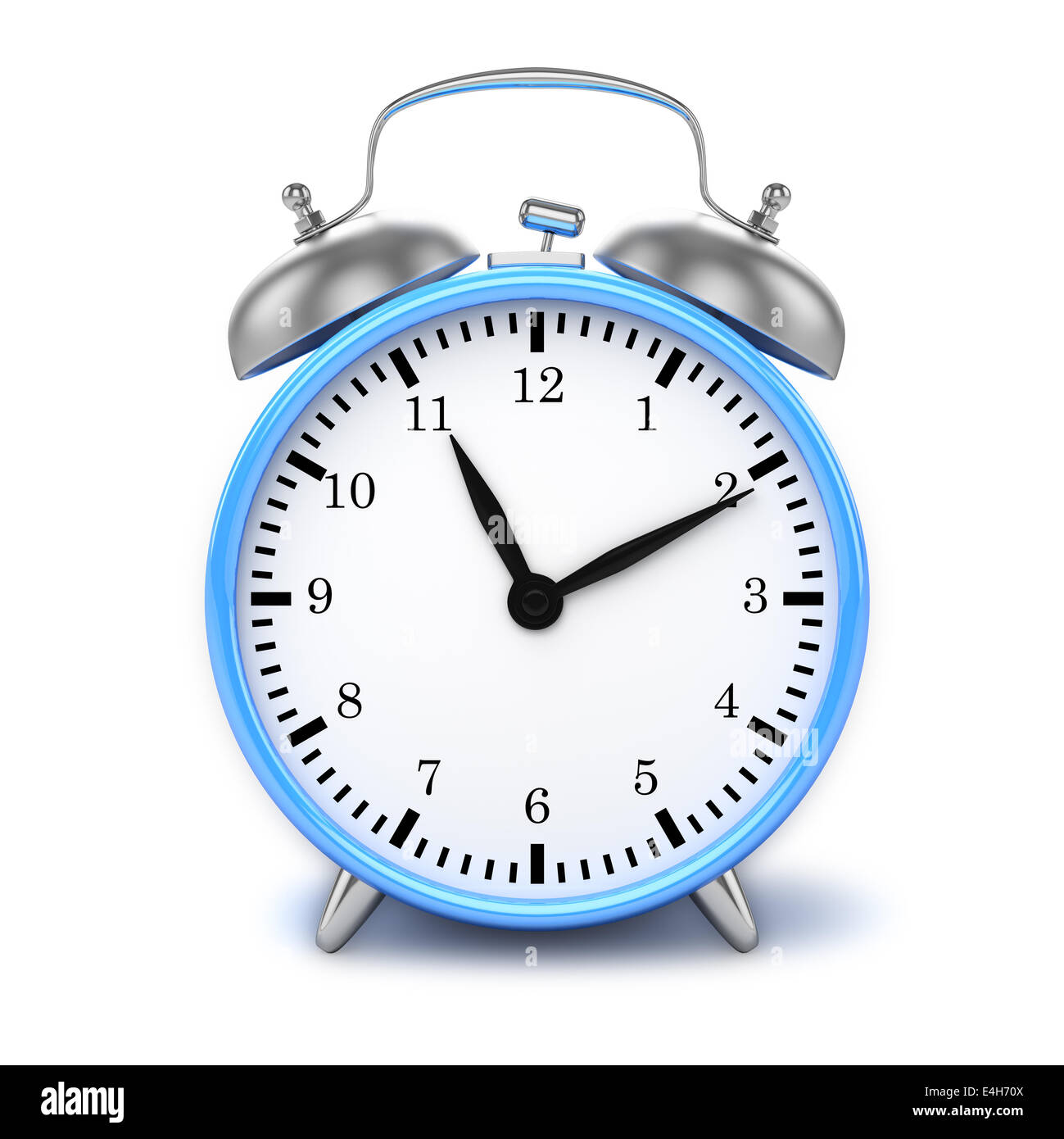 Blue retro styled classic alarm clock isolated on white Stock Photo