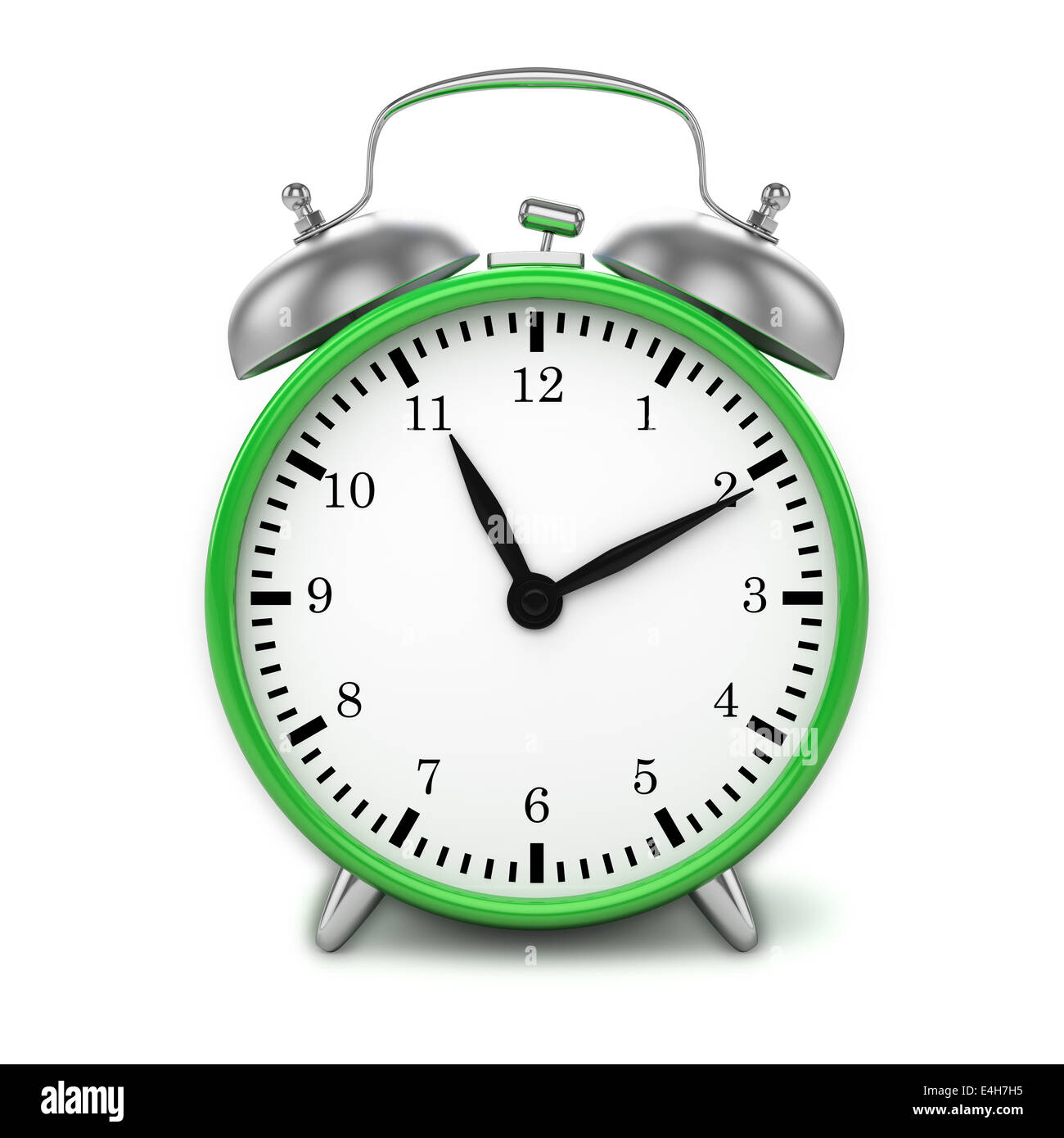 Green retro styled classic alarm clock isolated on white Stock Photo
