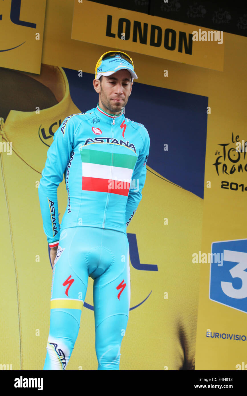 Vincenzo NIBALI Italy of Team Astana about to get the yellow jersey after  Stage three Cambridge to London in 2014 Tour De France Stock Photo - Alamy