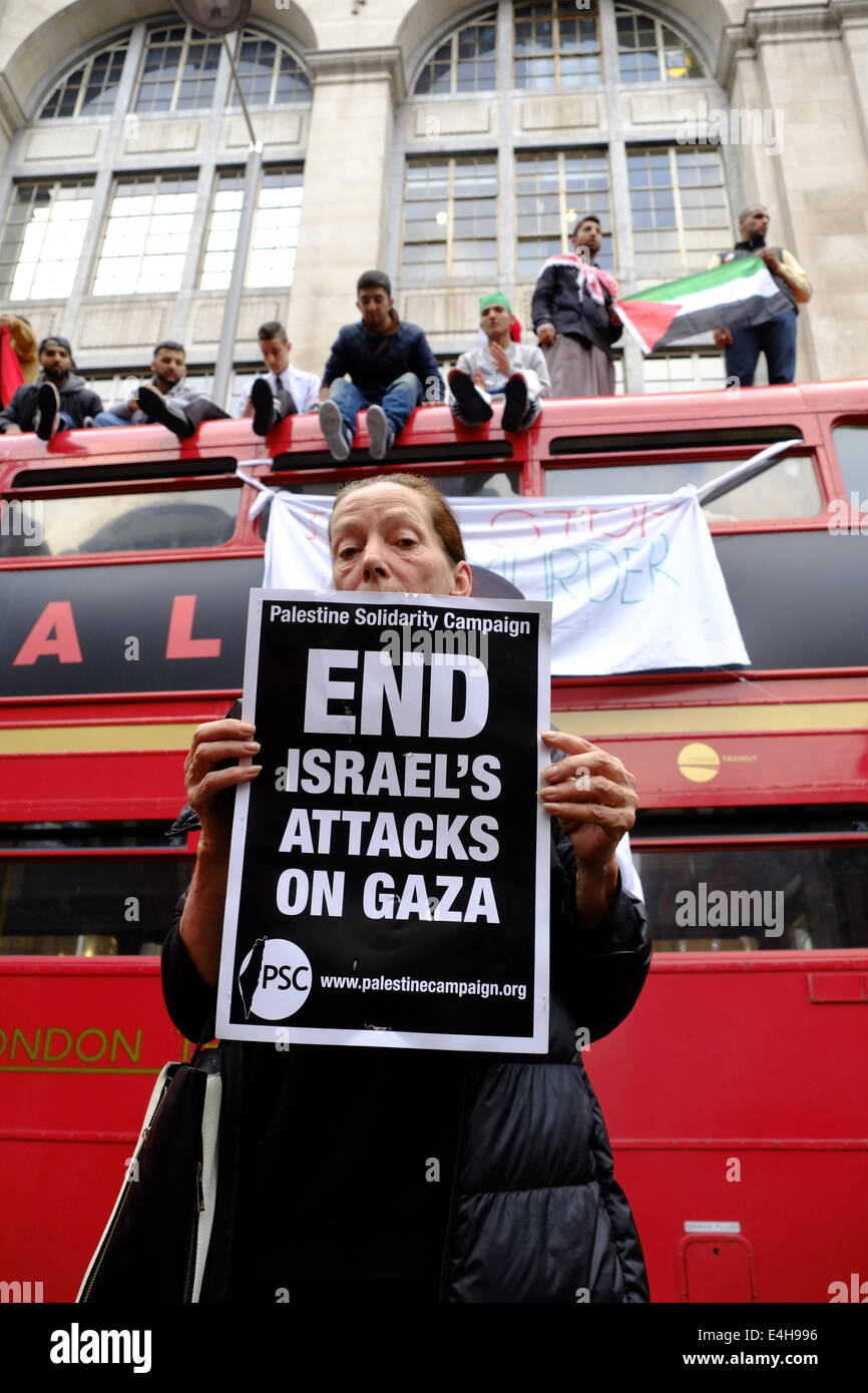 London, UK. 11th July, 2014. Fashion Designer Katherine Hamnett at the protest Credit:  Rachel Megawhat/Alamy Live News Stock Photo