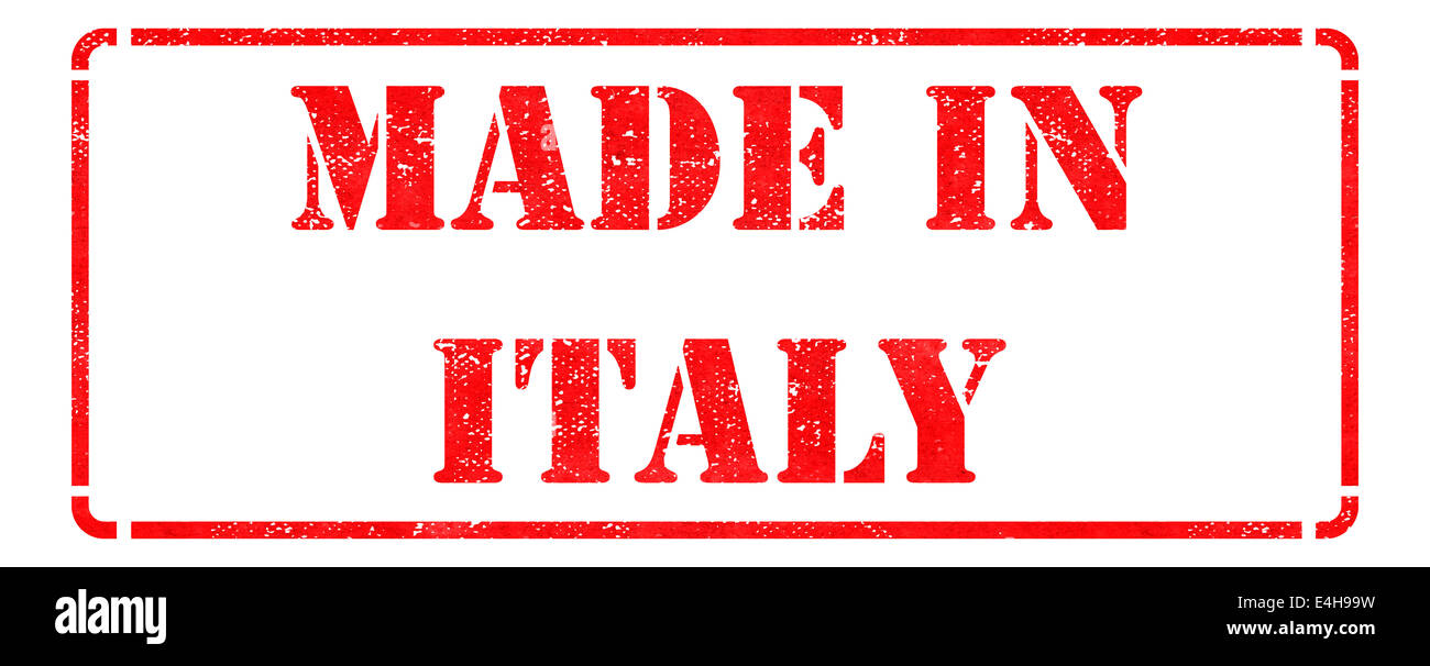 Made in Italy on Red Rubber Stamp. Stock Photo