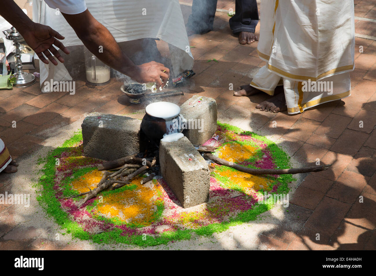 Traditional boiling of milk during to mark the Sinhala and Tamil new year celebration in Sri Lanka Stock Photo