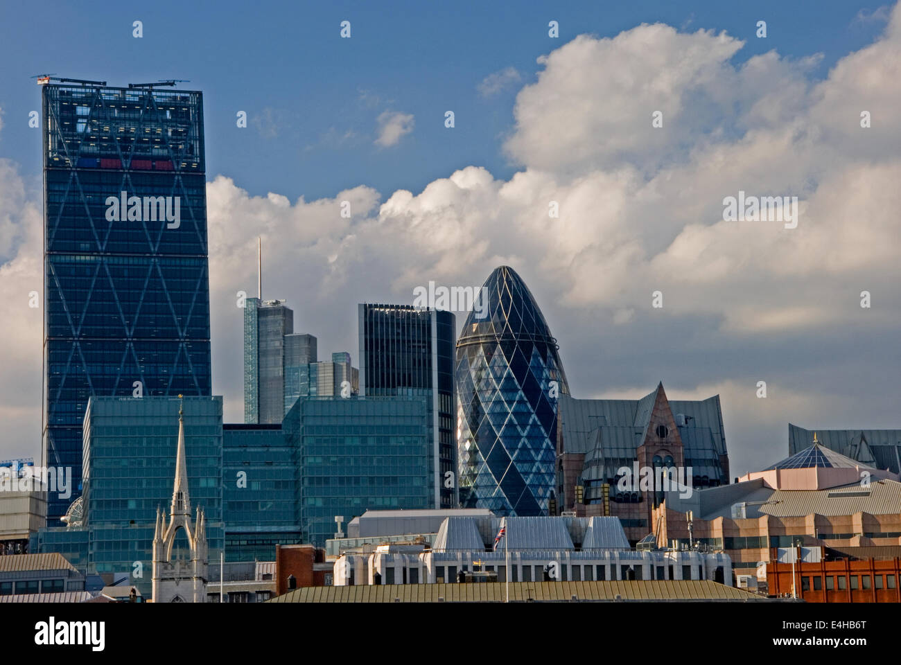 The City skyline, the financial district in London with the Gerkin building. Stock Photo