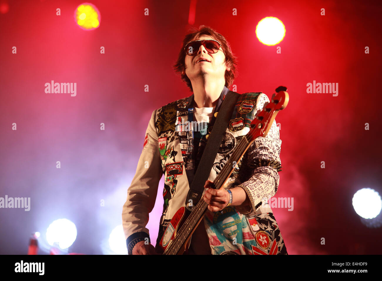 Nicky Wire, Manic Street Preachers, Balado, Kinross, Scotland, UK. 11th July, 2014. T in The Park Music Festival Friday 11th July Credit:  Loraine Ross/Alamy Live News Stock Photo