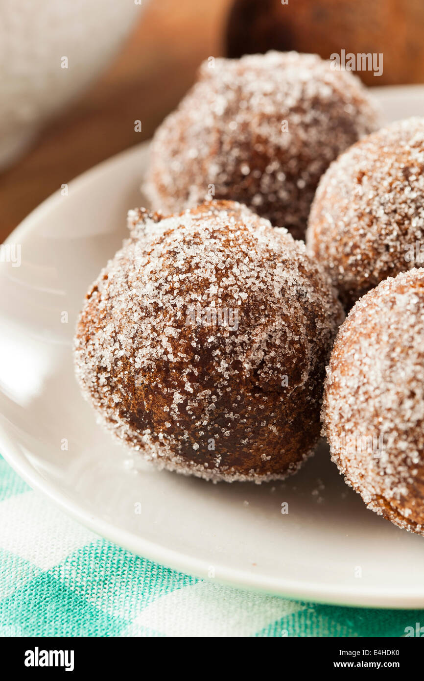 Homemade Chocolate Donut Holes with Sugar for Breakfast Stock Photo