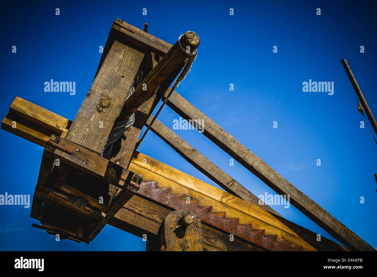 Medieval siege weapons, crossbows, onagers, catapults and battering rams Stock Photo