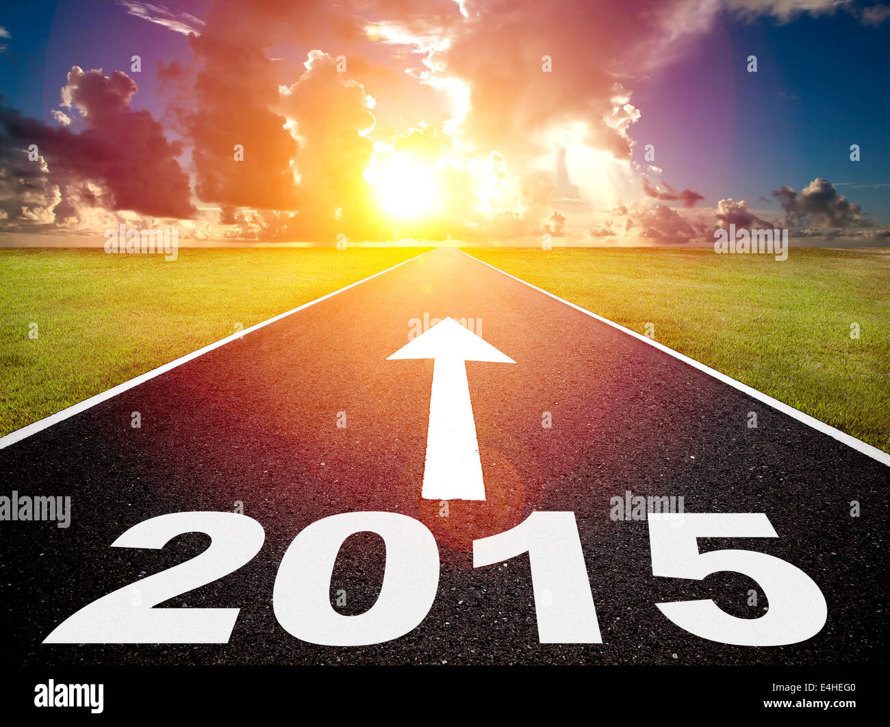 road to the 2015 new year and sunrise background Stock Photo - Alamy