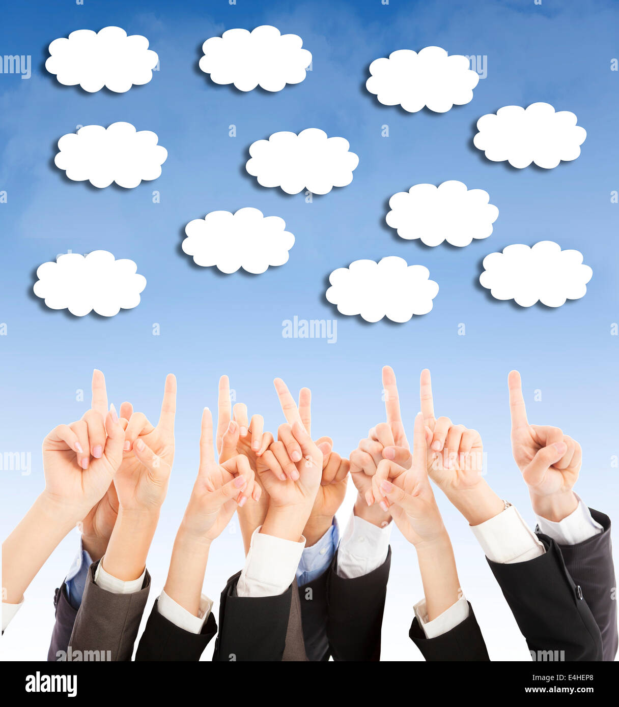group of business people hands point upward cloud Stock Photo