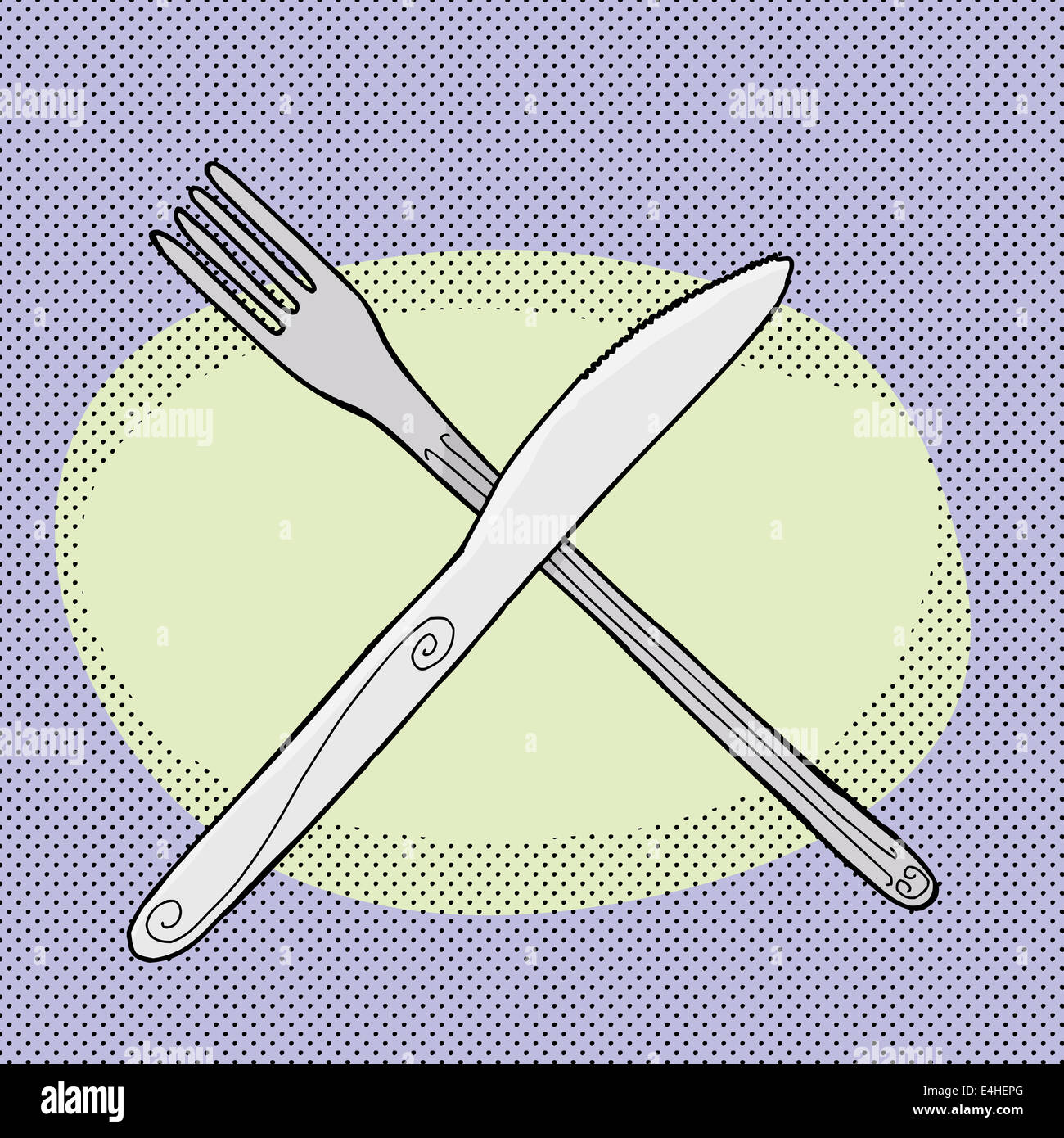 Hand drawn knife and fork over blue background Stock Photo - Alamy