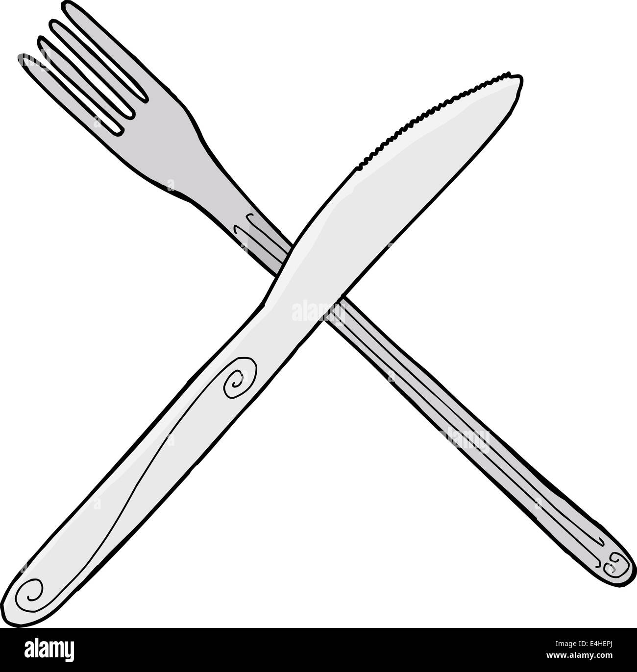 Isolated cartoon knife and fork over isolated background Stock Photo