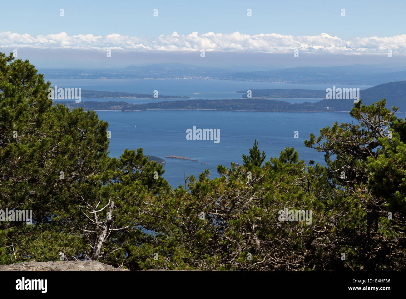 High view point of the San Juan Islands, take from Mount Constitution, during summertime on a nice day Stock Photo